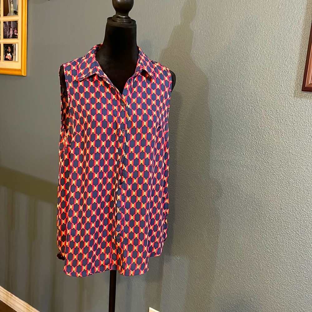 Simply Styled orange, pink, and blue sleeveless blouse size large
